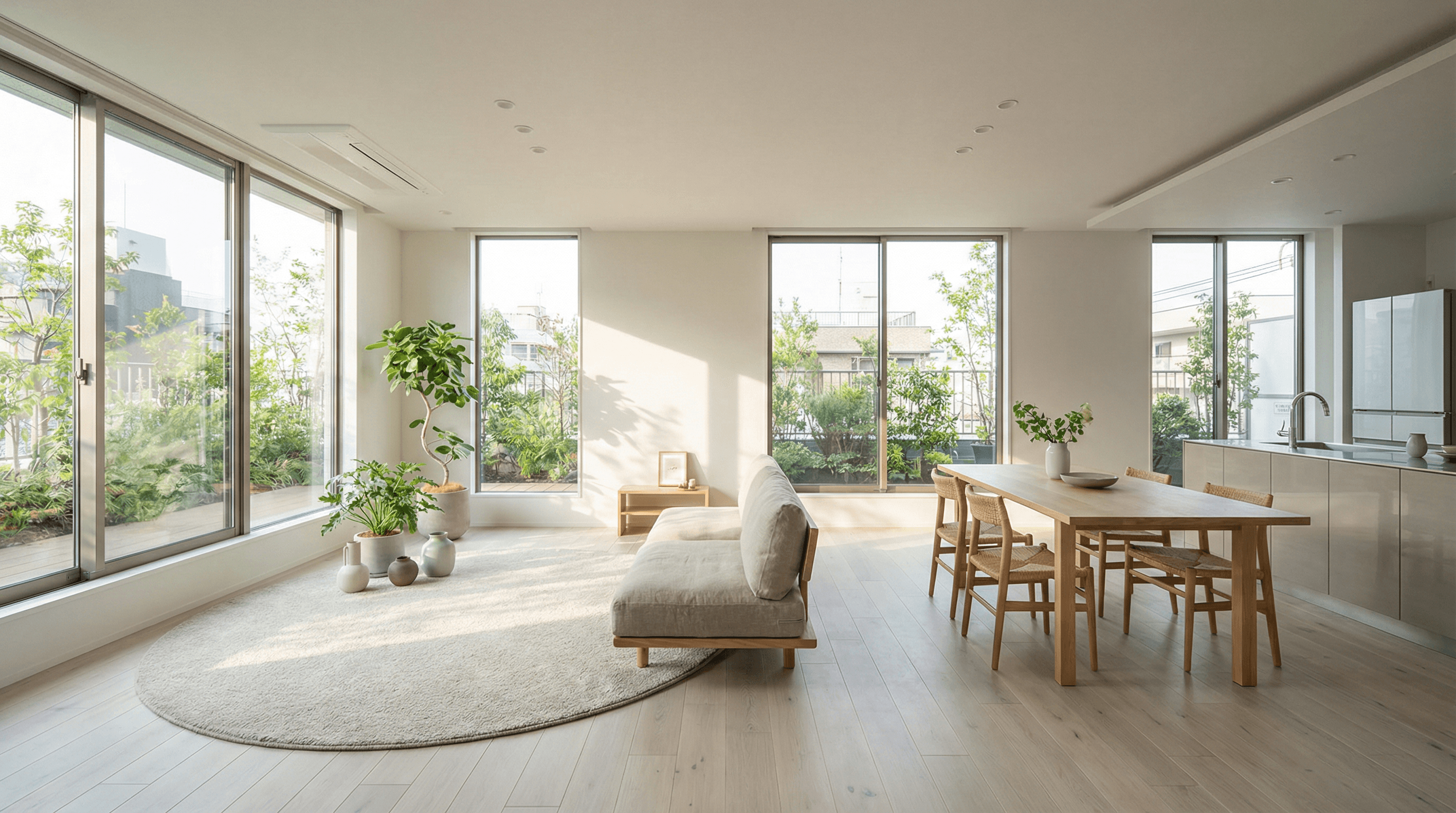 日当たりの良い、モダンなマンションのLDK